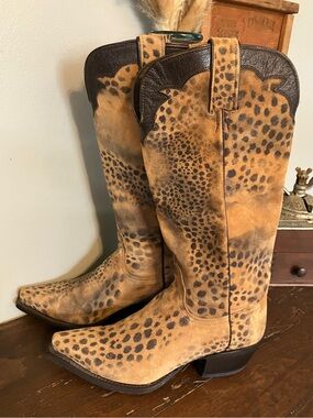 Nocona Boots Leopard-Print Tan Suede Cowboy Boots - Women's Western Boots